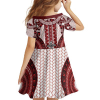 Bula Fiji Vintage Family Matching Off The Shoulder Long Sleeve Dress and Hawaiian Shirt Scarlet Masi Motifs LT7 - Polynesian Pride