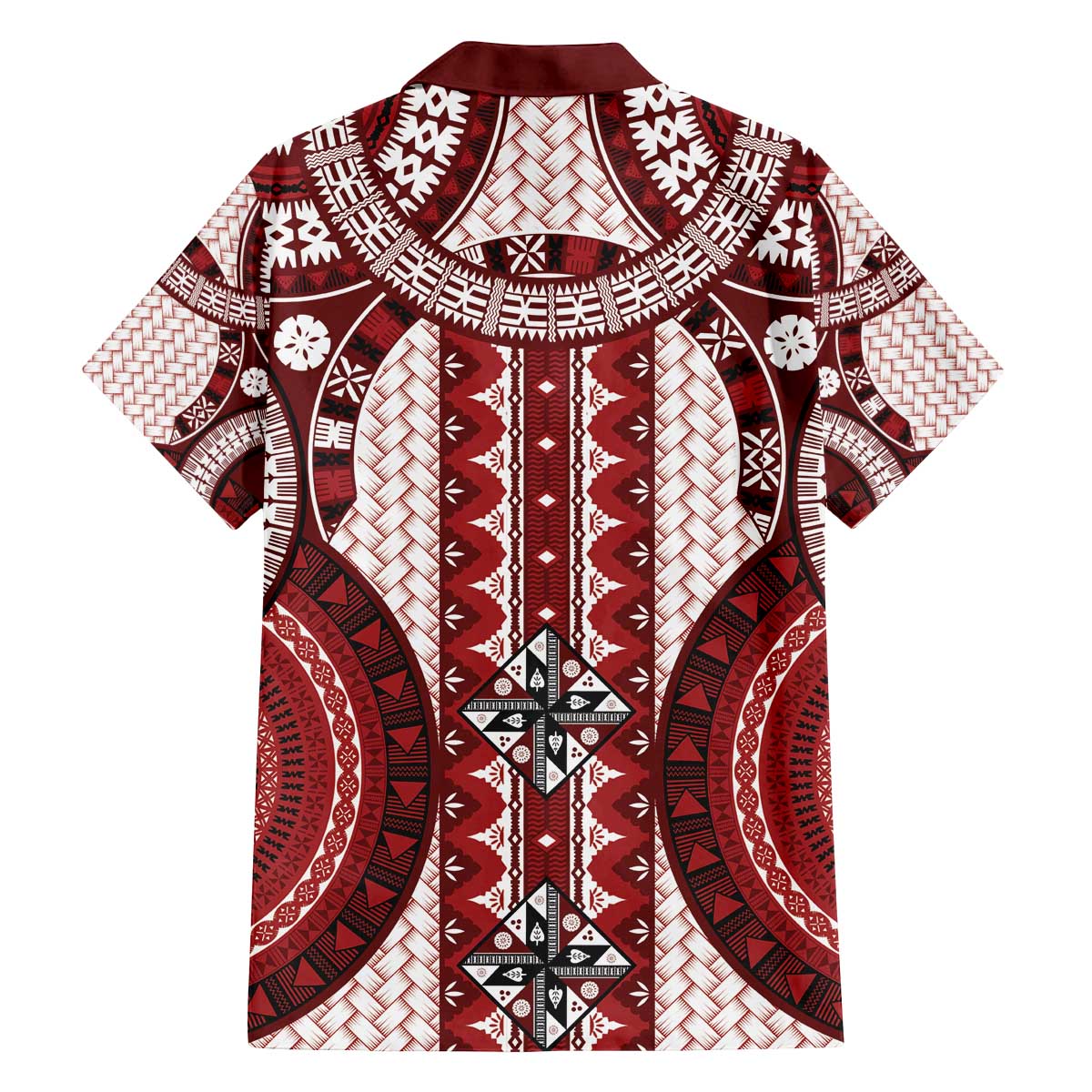 Bula Fiji Vintage Family Matching Off The Shoulder Long Sleeve Dress and Hawaiian Shirt Scarlet Masi Motifs LT7 - Polynesian Pride