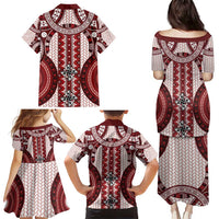 Bula Fiji Vintage Family Matching Puletasi and Hawaiian Shirt Scarlet Masi Motifs LT7 - Polynesian Pride