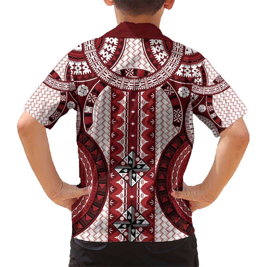 Bula Fiji Vintage Family Matching Short Sleeve Bodycon Dress and Hawaiian Shirt Scarlet Masi Motifs LT7 - Polynesian Pride