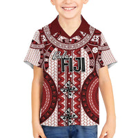 Bula Fiji Vintage Family Matching Summer Maxi Dress and Hawaiian Shirt Scarlet Masi Motifs LT7 Son's Shirt Scarlet - Polynesian Pride