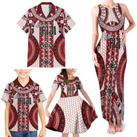 Bula Fiji Vintage Family Matching Tank Maxi Dress and Hawaiian Shirt Scarlet Masi Motifs LT7 - Polynesian Pride