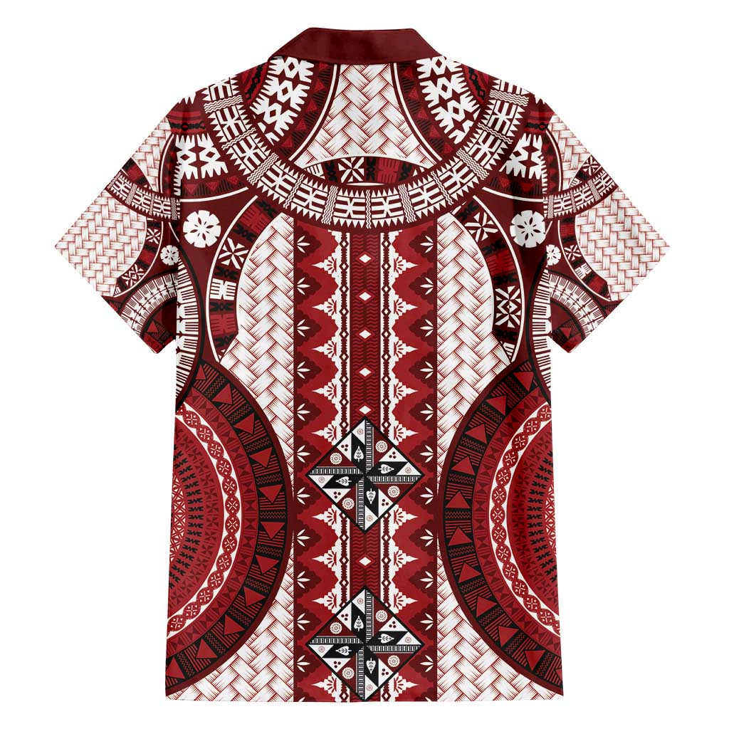 Bula Fiji Vintage Family Matching Tank Maxi Dress and Hawaiian Shirt Scarlet Masi Motifs LT7 - Polynesian Pride
