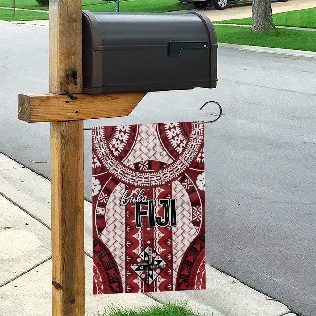 Bula Fiji Vintage Garden Flag Scarlet Masi Motifs