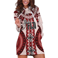 Bula Fiji Vintage Hoodie Dress Scarlet Masi Motifs LT7 Scarlet - Polynesian Pride