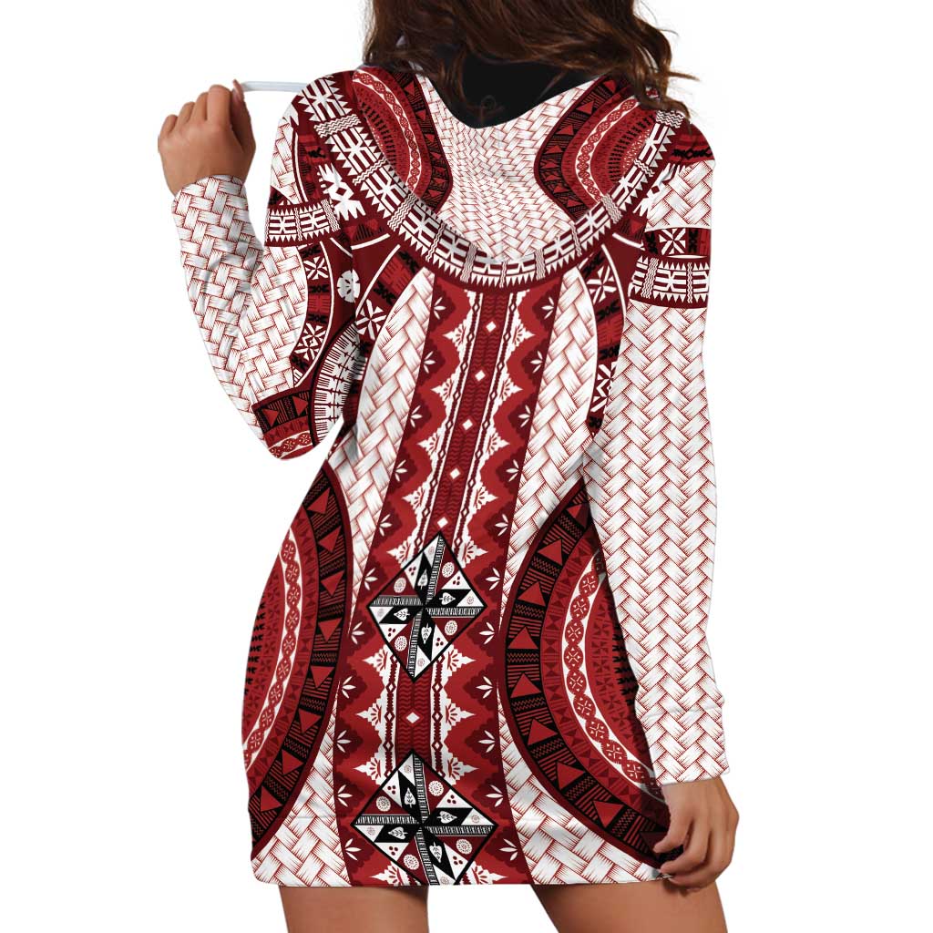 Bula Fiji Vintage Hoodie Dress Scarlet Masi Motifs LT7 - Polynesian Pride