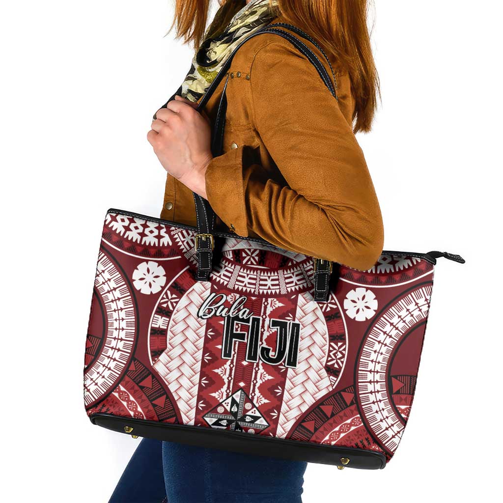 Bula Fiji Vintage Leather Tote Bag Scarlet Masi Motifs