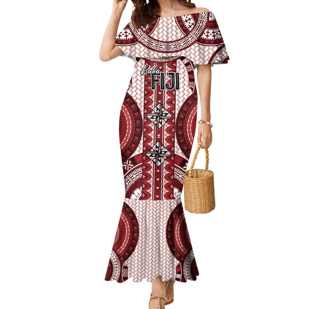 Bula Fiji Vintage Mermaid Dress Scarlet Masi Motifs
