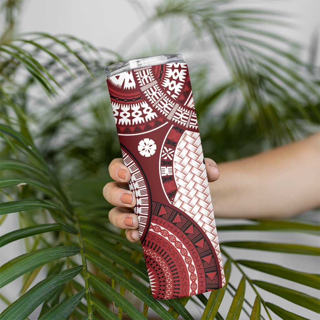 Bula Fiji Vintage Skinny Tumbler Scarlet Masi Motifs LT7 - Polynesian Pride