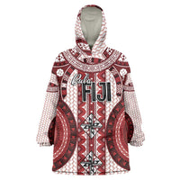 Bula Fiji Vintage Wearable Blanket Hoodie Scarlet Masi Motifs LT7 One Size Scarlet - Polynesian Pride
