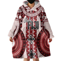 Bula Fiji Vintage Wearable Blanket Hoodie Scarlet Masi Motifs LT7 - Polynesian Pride