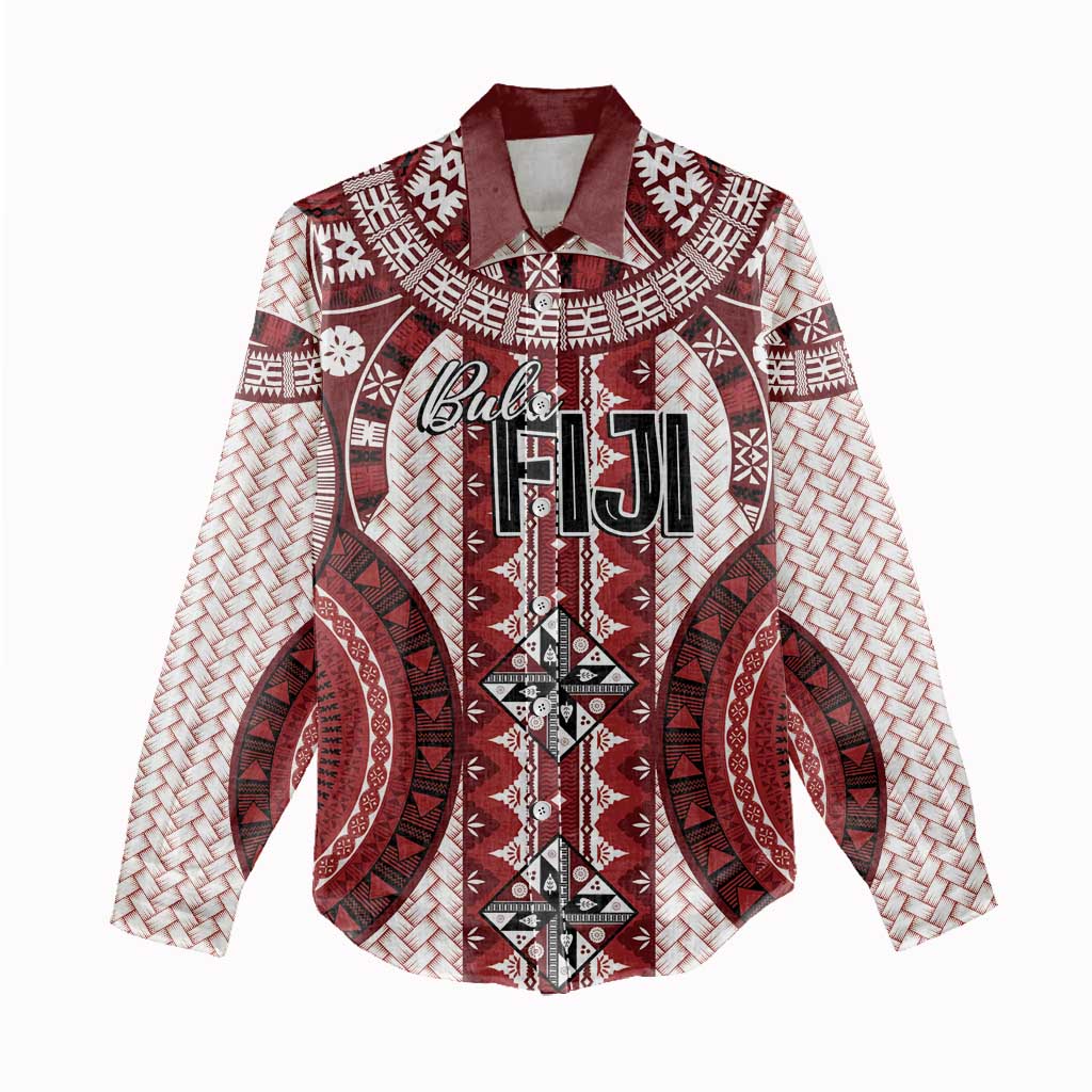 Bula Fiji Vintage Women Casual Shirt Scarlet Masi Motifs LT7 - Polynesian Pride