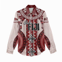 Bula Fiji Vintage Women Casual Shirt Scarlet Masi Motifs LT7 - Polynesian Pride