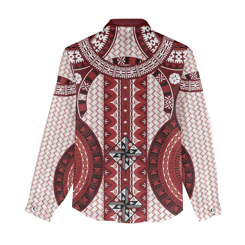 Bula Fiji Vintage Women Casual Shirt Scarlet Masi Motifs LT7 - Polynesian Pride