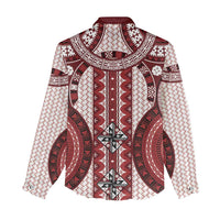Bula Fiji Vintage Women Casual Shirt Scarlet Masi Motifs LT7 - Polynesian Pride