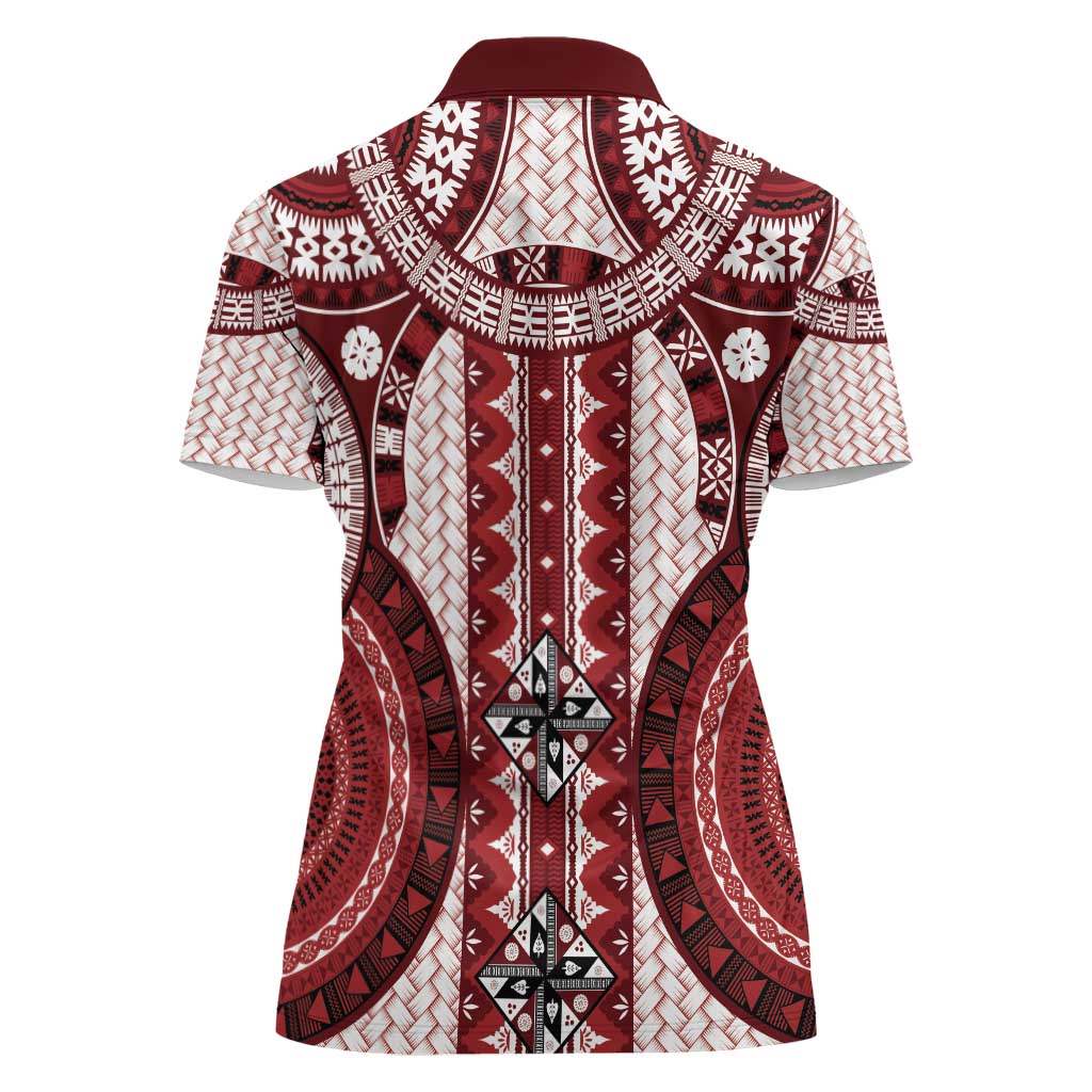 Bula Fiji Vintage Women Polo Shirt Scarlet Masi Motifs LT7 - Polynesian Pride