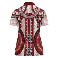 Bula Fiji Vintage Women Polo Shirt Scarlet Masi Motifs LT7 - Polynesian Pride
