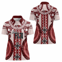 Bula Fiji Vintage Women Polo Shirt Scarlet Masi Motifs LT7 - Polynesian Pride