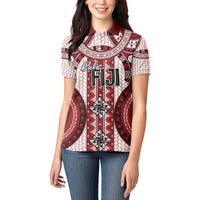 Bula Fiji Vintage Women Polo Shirt Scarlet Masi Motifs LT7 - Polynesian Pride
