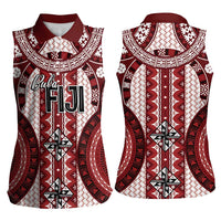 Bula Fiji Vintage Women Sleeveless Polo Shirt Scarlet Masi Motifs LT7 - Polynesian Pride
