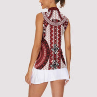 Bula Fiji Vintage Women Sleeveless Polo Shirt Scarlet Masi Motifs LT7 - Polynesian Pride