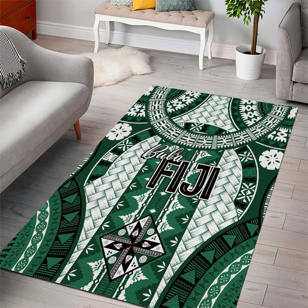Bula Fiji Vintage Area Rug Phthalo Green Masi Motifs