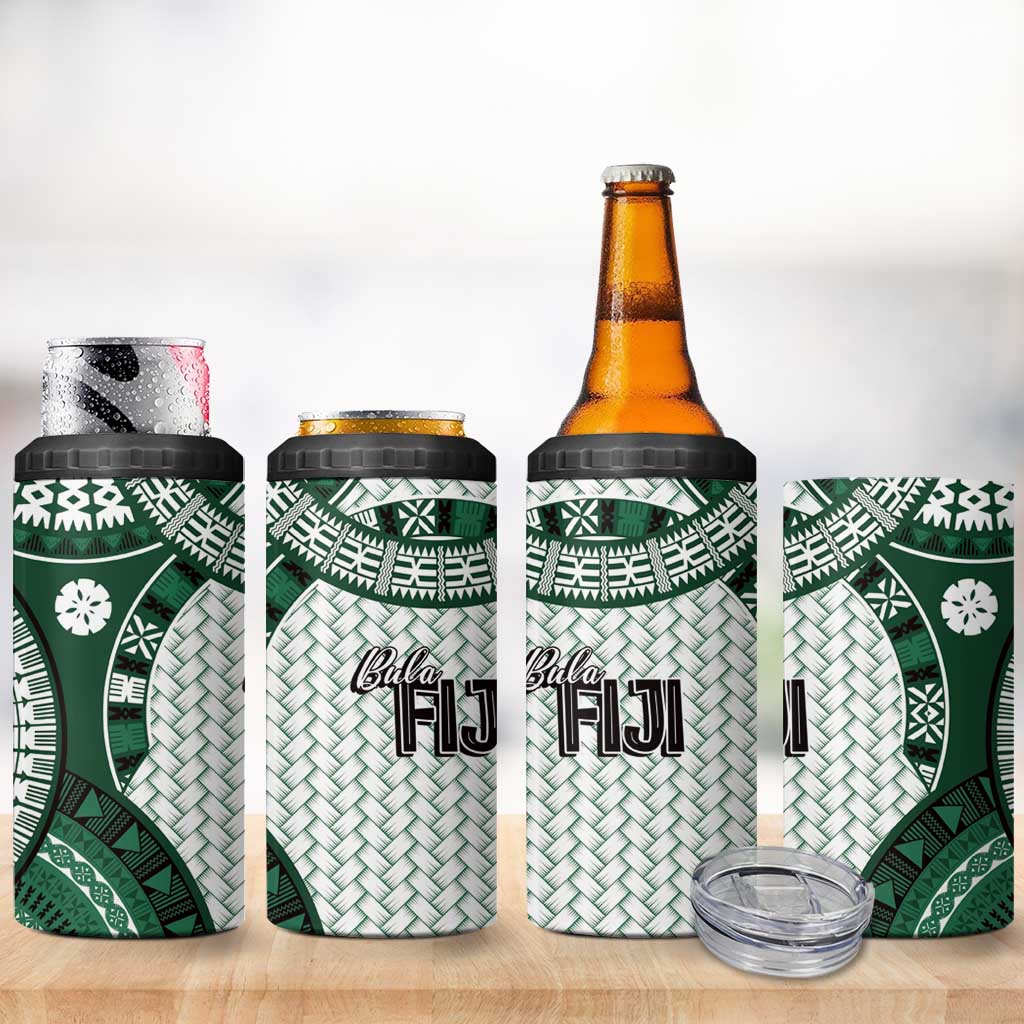 Bula Fiji Vintage 4 in 1 Can Cooler Tumbler Phthalo Green Masi Motifs LT7 - Polynesian Pride