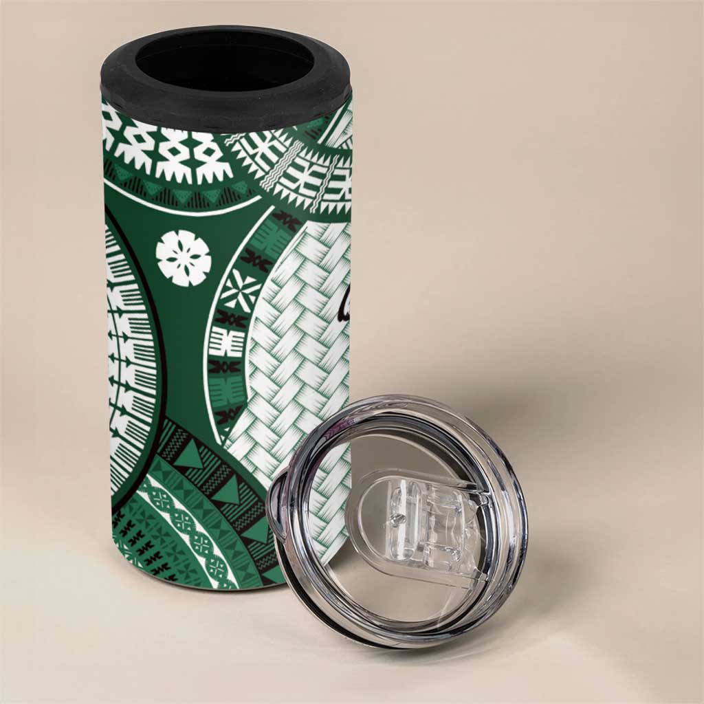 Bula Fiji Vintage 4 in 1 Can Cooler Tumbler Phthalo Green Masi Motifs LT7 - Polynesian Pride