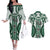Bula Fiji Vintage Couples Matching Off The Shoulder Long Sleeve Dress and Hawaiian Shirt Phthalo Green Masi Motifs