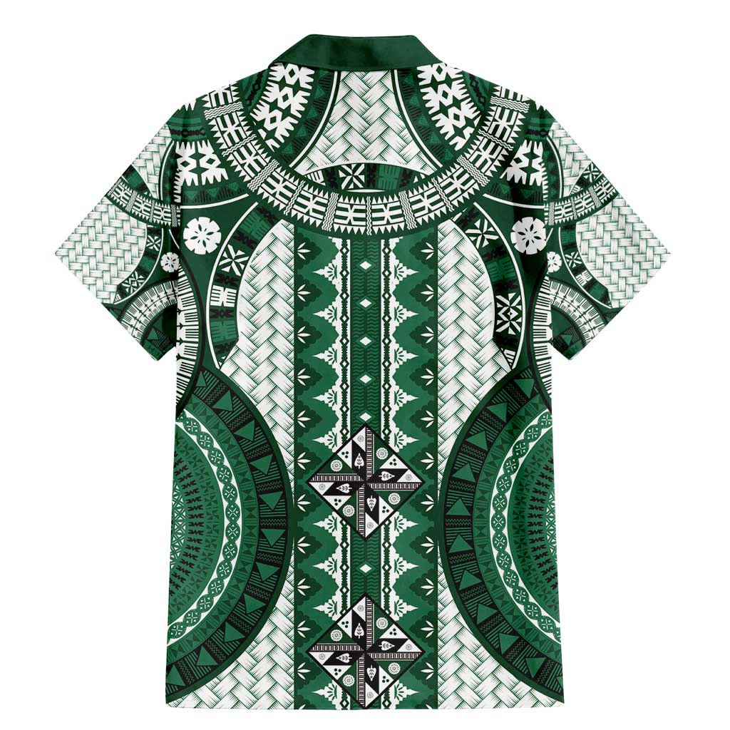Bula Fiji Vintage Family Matching Mermaid Dress and Hawaiian Shirt Phthalo Green Masi Motifs LT7 - Polynesian Pride