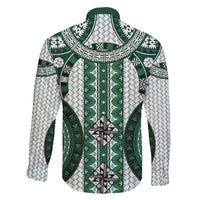 Bula Fiji Vintage Family Matching Off Shoulder Maxi Dress and Hawaiian Shirt Phthalo Green Masi Motifs LT7 - Polynesian Pride