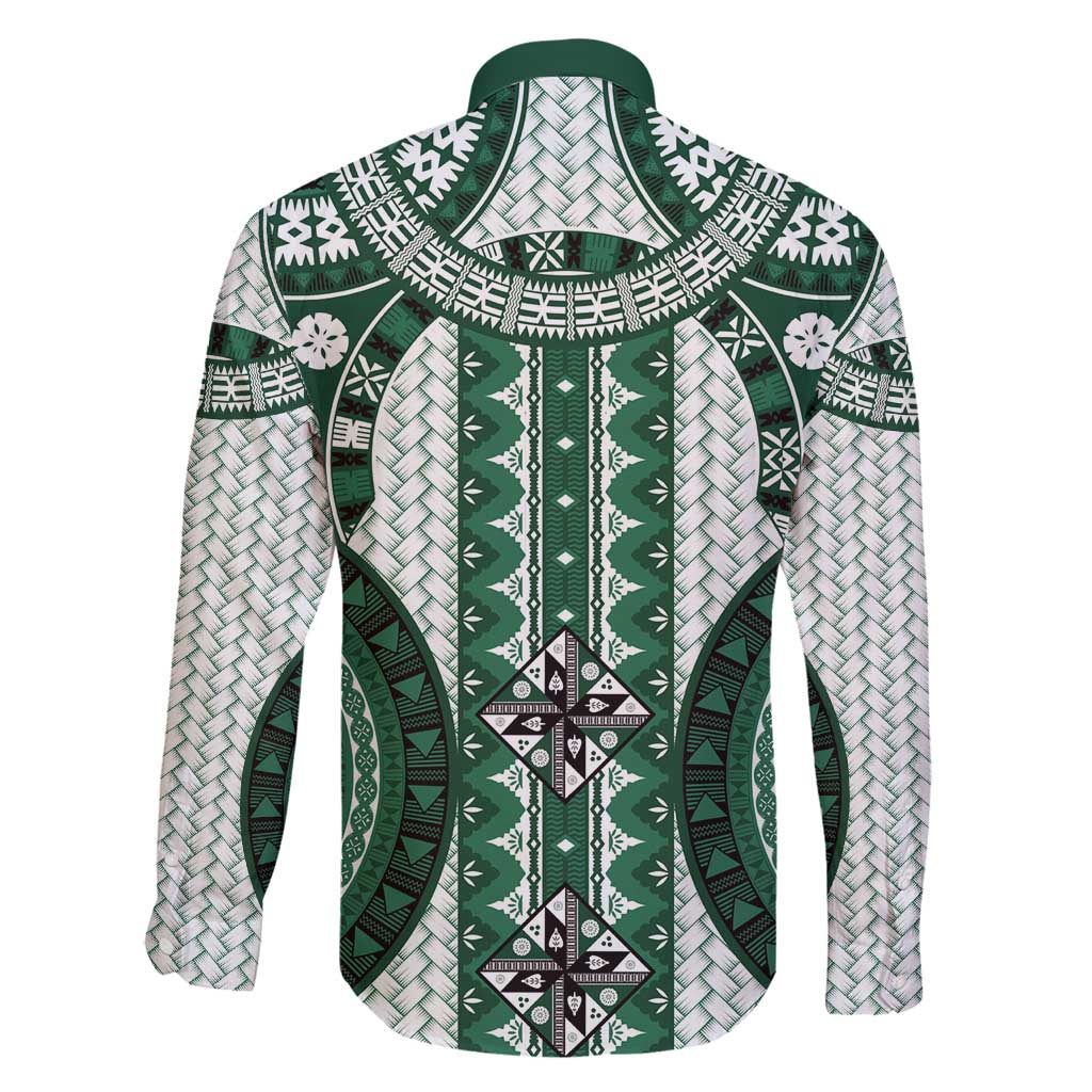 Bula Fiji Vintage Family Matching Off Shoulder Short Dress and Hawaiian Shirt Phthalo Green Masi Motifs LT7 - Polynesian Pride
