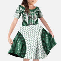 Bula Fiji Vintage Family Matching Puletasi and Hawaiian Shirt Phthalo Green Masi Motifs LT7 Daughter's Dress Phthalo Green - Polynesian Pride