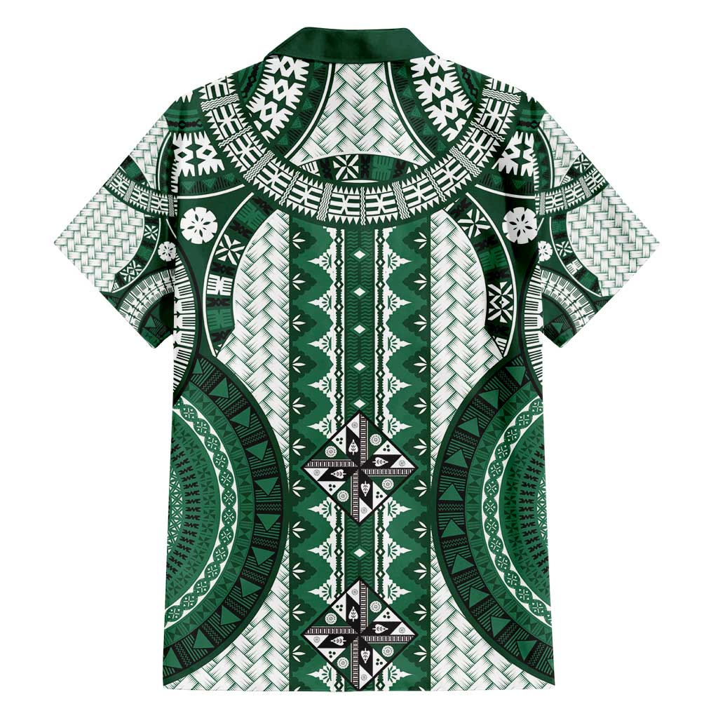 Bula Fiji Vintage Family Matching Puletasi and Hawaiian Shirt Phthalo Green Masi Motifs LT7 - Polynesian Pride