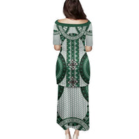 Bula Fiji Vintage Family Matching Puletasi and Hawaiian Shirt Phthalo Green Masi Motifs LT7 - Polynesian Pride