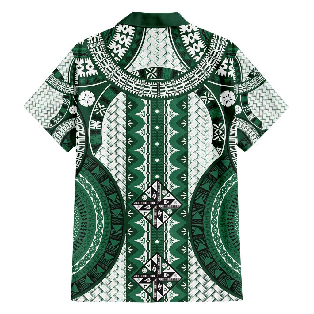 Bula Fiji Vintage Family Matching Short Sleeve Bodycon Dress and Hawaiian Shirt Phthalo Green Masi Motifs LT7 - Polynesian Pride