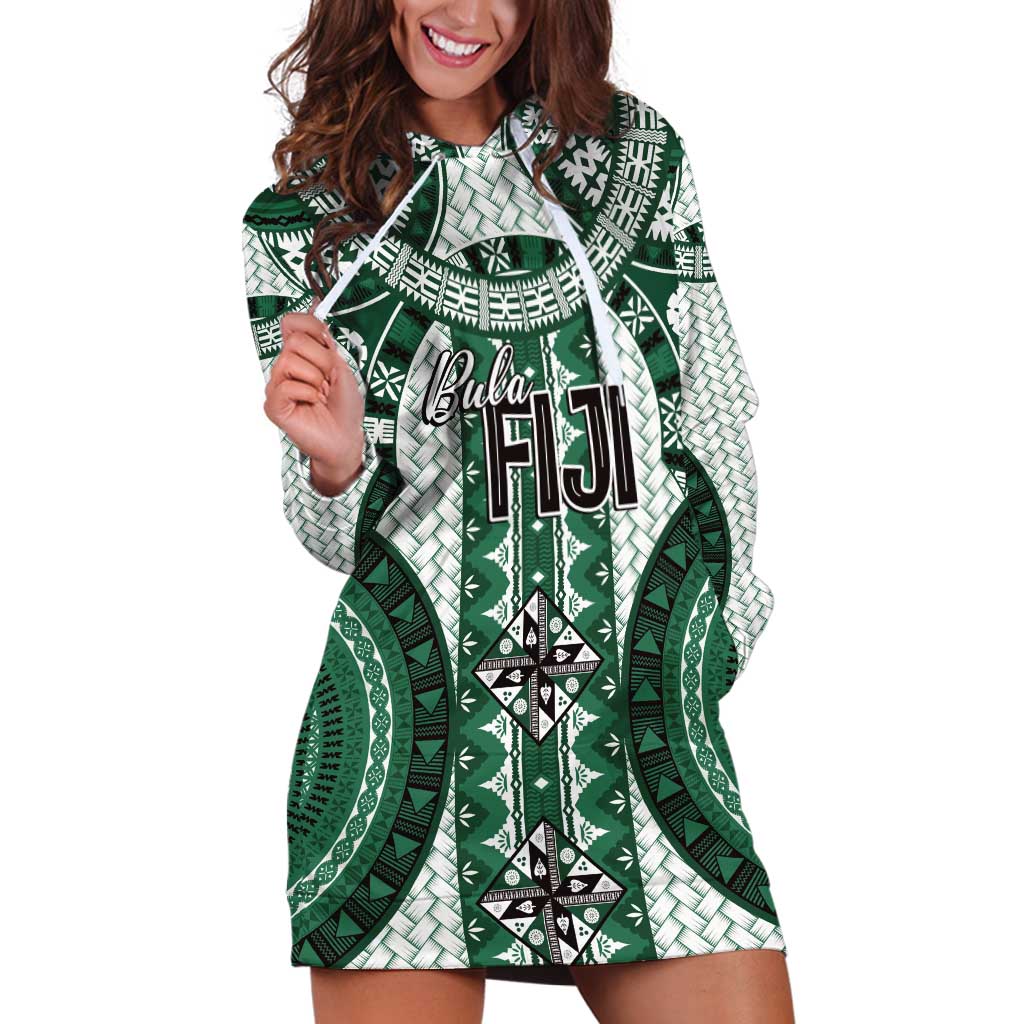 Bula Fiji Vintage Hoodie Dress Phthalo Green Masi Motifs LT7 Phthalo Green - Polynesian Pride