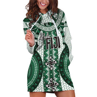 Bula Fiji Vintage Hoodie Dress Phthalo Green Masi Motifs LT7 Phthalo Green - Polynesian Pride