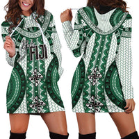 Bula Fiji Vintage Hoodie Dress Phthalo Green Masi Motifs LT7 - Polynesian Pride