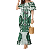 Bula Fiji Vintage Mermaid Dress Phthalo Green Masi Motifs LT7 Women Phthalo Green - Polynesian Pride