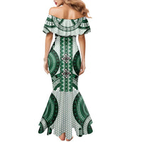 Bula Fiji Vintage Mermaid Dress Phthalo Green Masi Motifs LT7 - Polynesian Pride