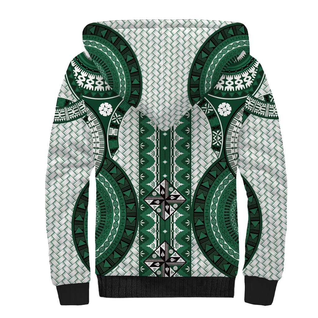 Bula Fiji Vintage Sherpa Hoodie Phthalo Green Masi Motifs LT7 - Polynesian Pride