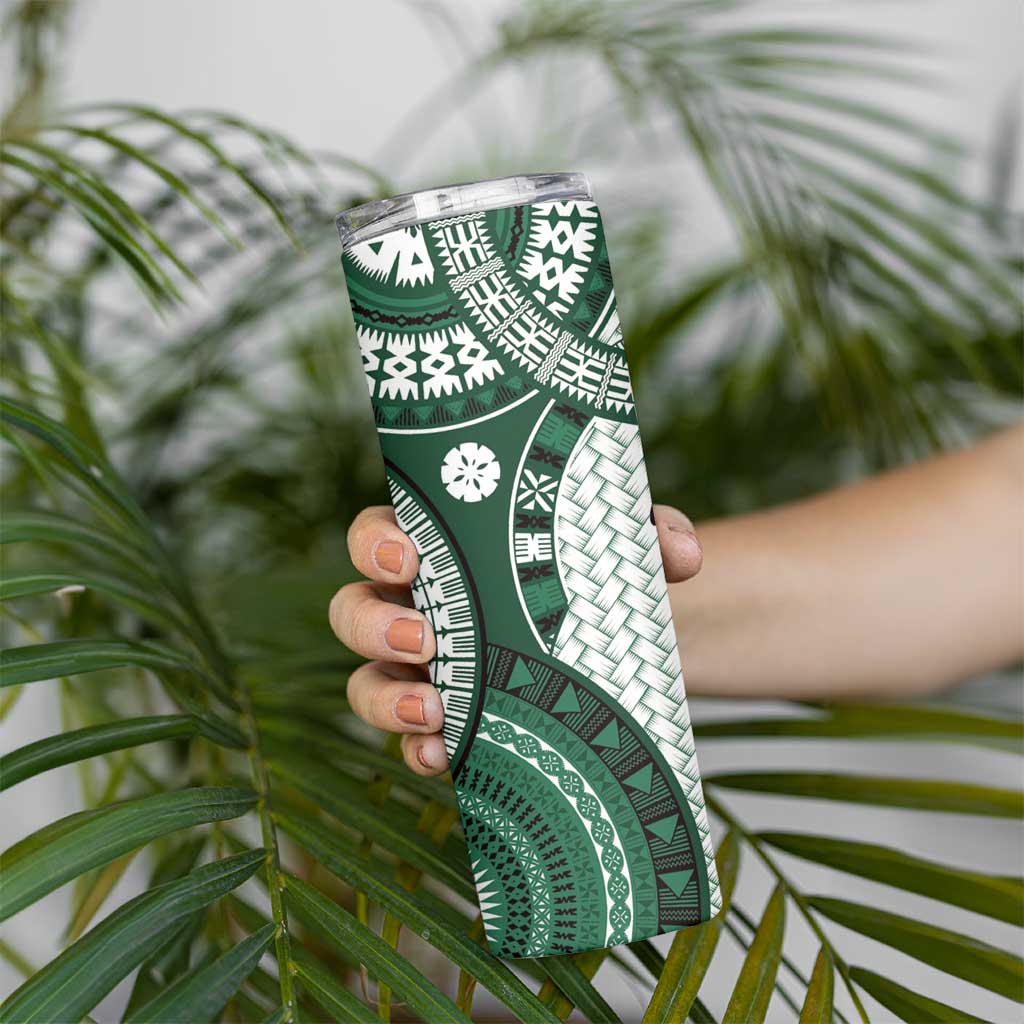 Bula Fiji Vintage Skinny Tumbler Phthalo Green Masi Motifs LT7 - Polynesian Pride