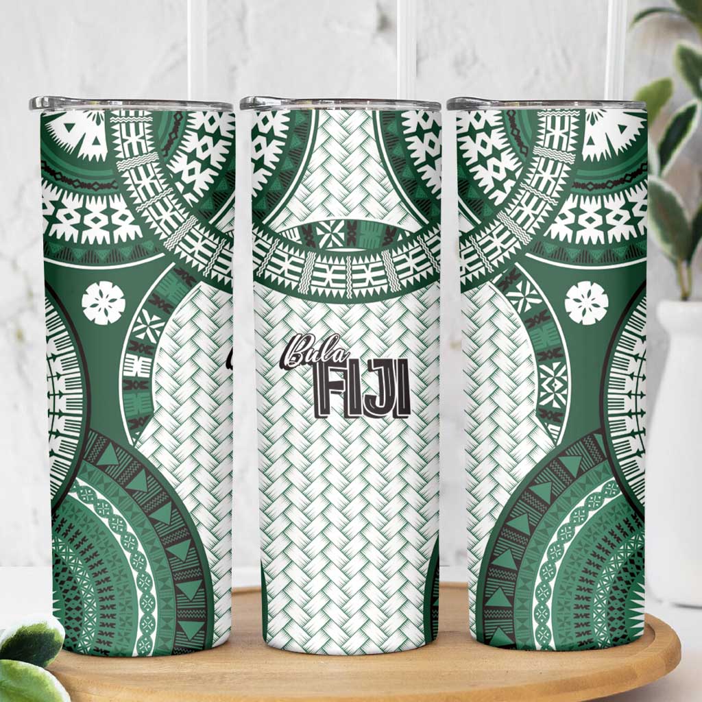 Bula Fiji Vintage Skinny Tumbler Phthalo Green Masi Motifs LT7 - Polynesian Pride