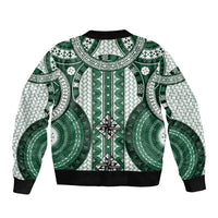 Bula Fiji Vintage Sleeve Zip Bomber Jacket Phthalo Green Masi Motifs