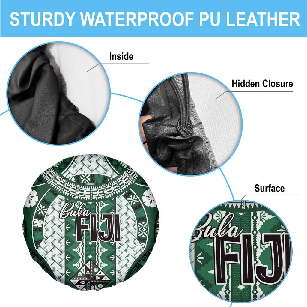 Bula Fiji Vintage Spare Tire Cover Phthalo Green Masi Motifs