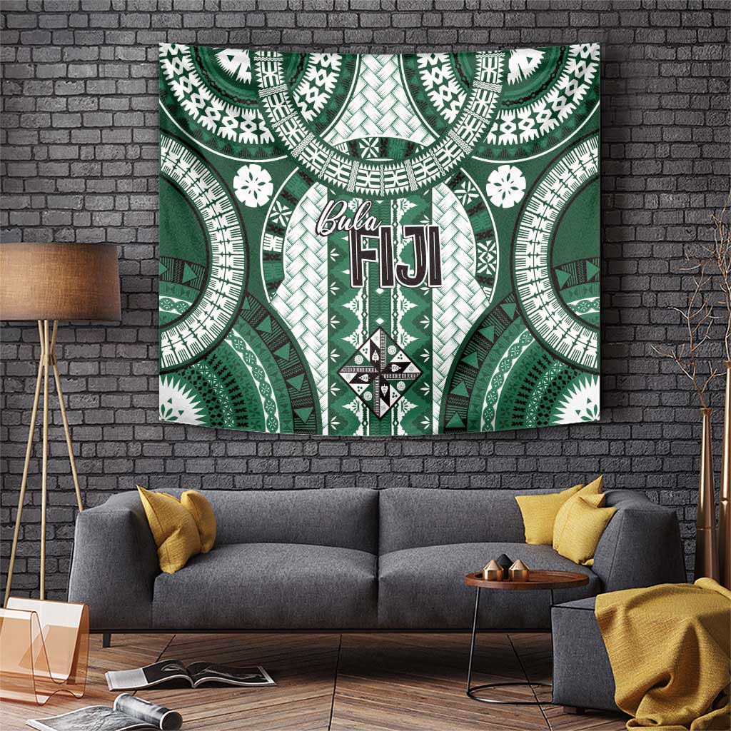Bula Fiji Vintage Tapestry Phthalo Green Masi Motifs