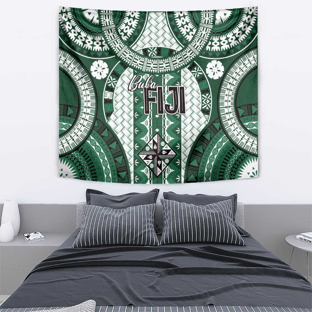 Bula Fiji Vintage Tapestry Phthalo Green Masi Motifs