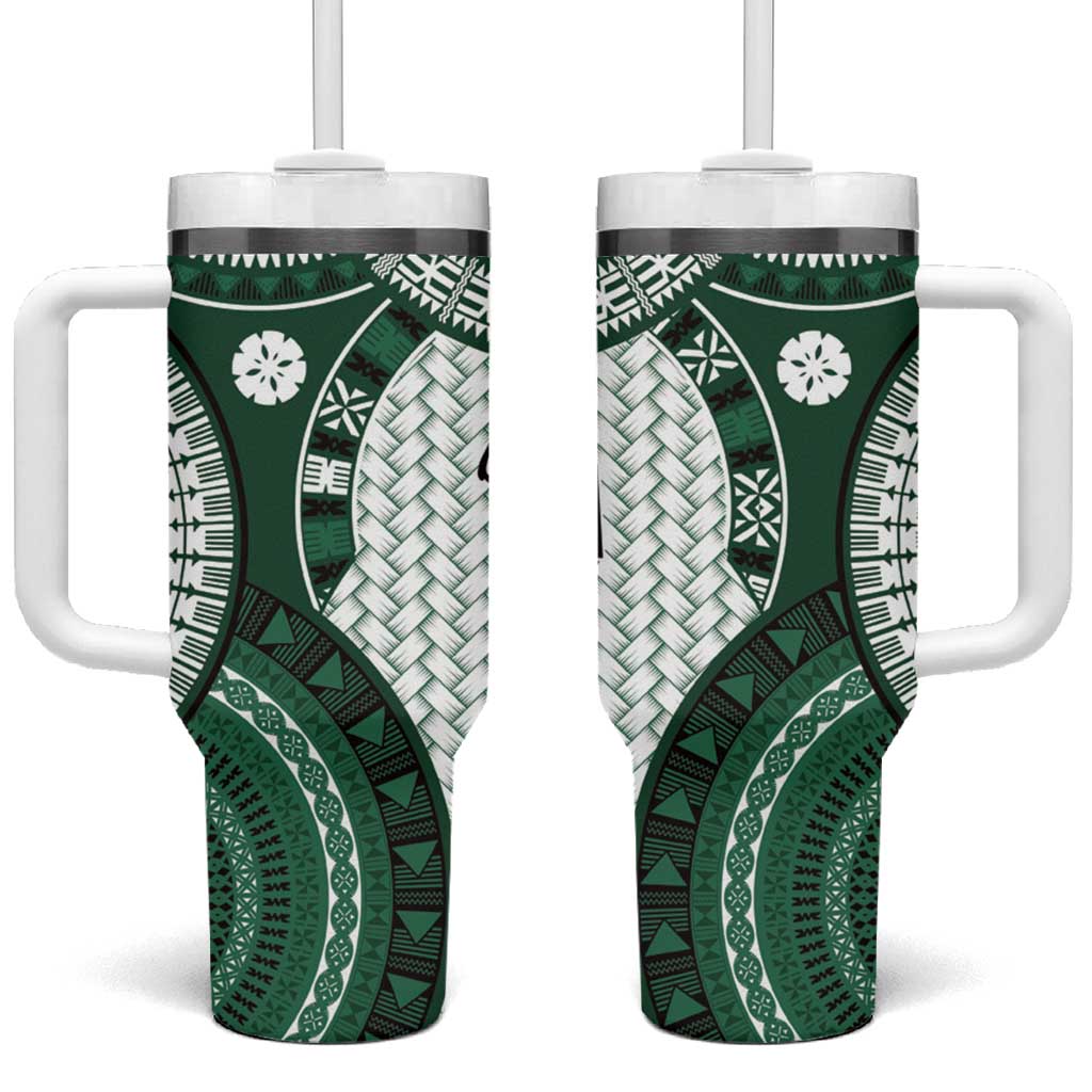 Bula Fiji Vintage Tumbler With Handle Phthalo Green Masi Motifs