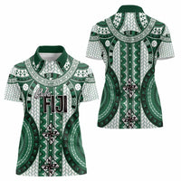 Bula Fiji Vintage Women Polo Shirt Phthalo Green Masi Motifs LT7 - Polynesian Pride